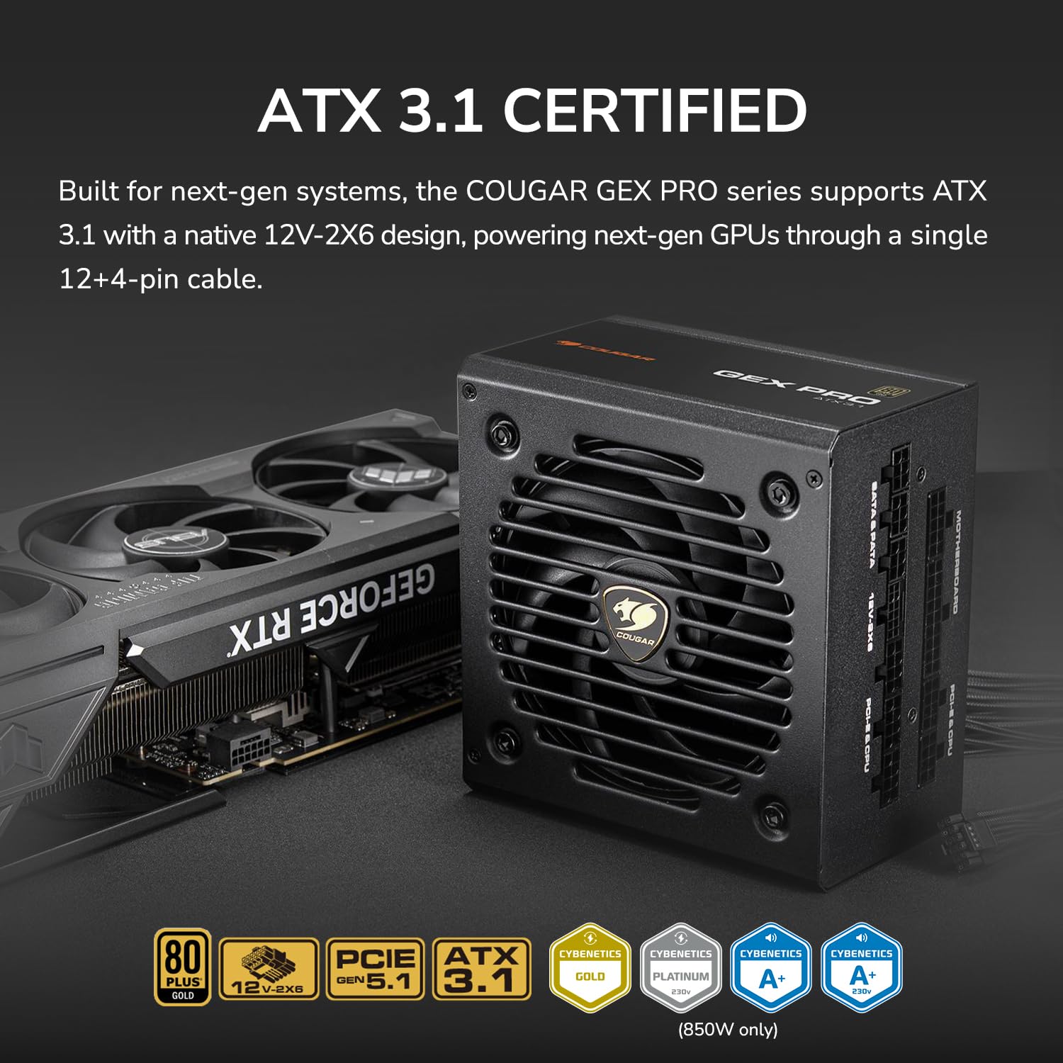 Cougar Netzteil GEX PRO 850W ATX3.1 80 Plus Gold Modular - PC-/Server Netzteil - 80 PLUS Gold (CGR GEXP-850)