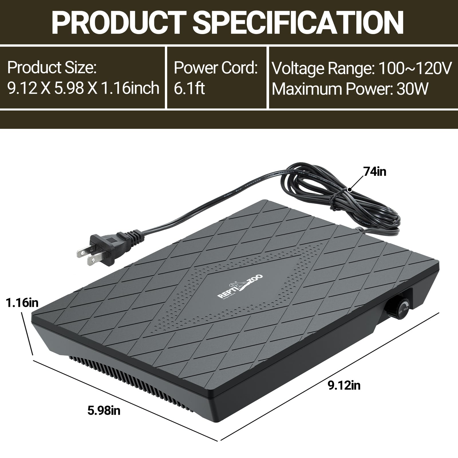 REPTI ZOO Reptile Heat Panel Adjustable Temperature Reptile Heating Plate, Non-Light Heating Solution with Expanded Heating Range for Hermit Crabs/Leopard Geckos/Turtles/Snakes/Lizards - image 2