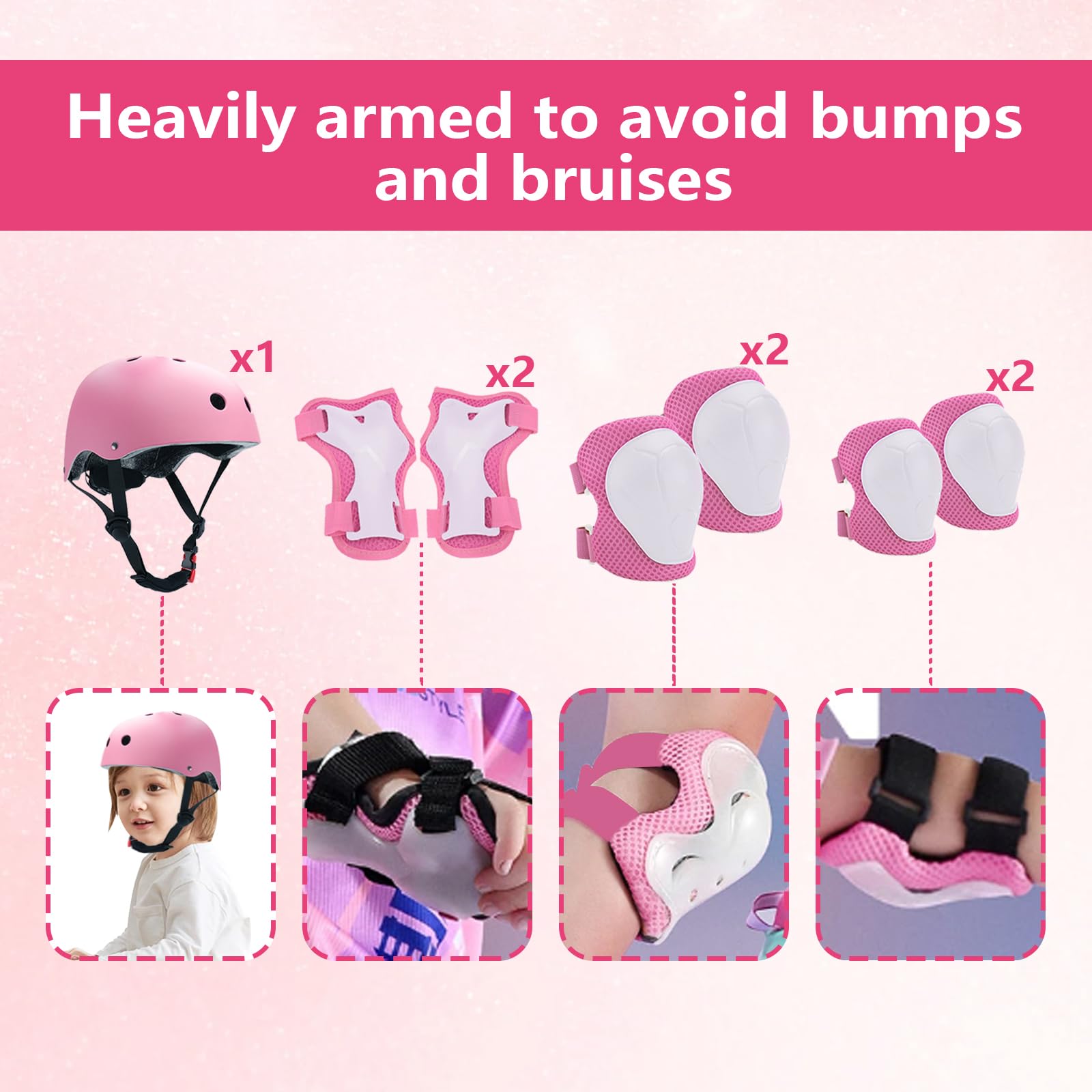 Protection Roller Enfant, 7 Pcs Sets de Protection Rollers, Réglables Coudières Genouillère, Casque Vélo Enfant Kit pour Roller, Vélo, Skateboard, Trottinette