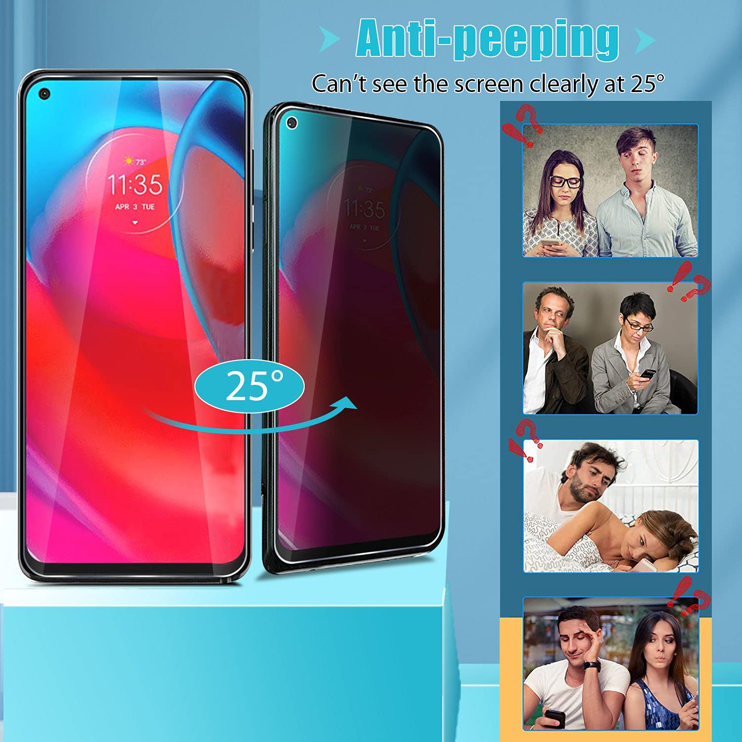 Moonshield Lot de 2 + 3 protecteurs d'écran en verre trempé pour Moto G Stylus 5G avec 3 lots de lentilles d'appareil photo, Proetctor, HD transparent antiespion, résistance aux rayures et aux