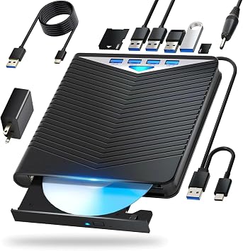 Dainty 7-in-1External Blu ray Drive Read/Write with Bluray Burner USB 3.0/Type-C Compatible with/Windows7-11 Mac OS Support for BD/DVD Drive, Windows 7-11 & Mac/PC M-DISCBlack