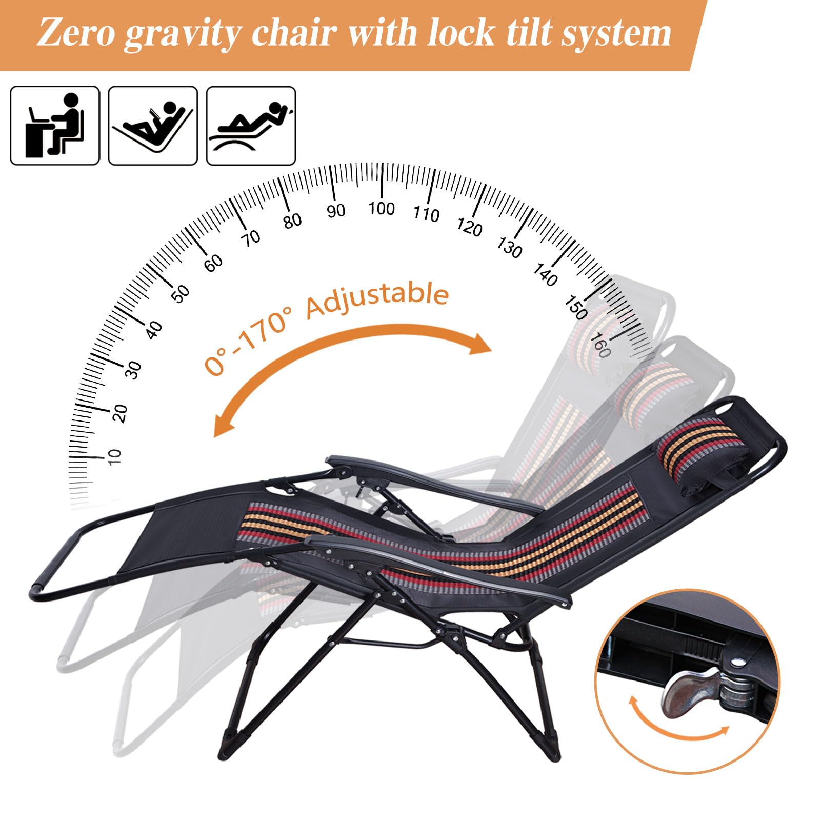Chaise Longue de Jardin Pliable Transat Bain de Soleil Inclinable, Chaise Longue Pliante avec Coussin et Porte-Gobelet, Fauteuil Relax Jardin Dossier réglable pour Extérieur Terrasse, Noir