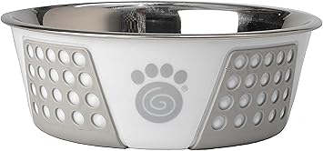 Pet Rageous Fiji 3.75 Cups Stainless Steel Bowl in White/Light Gray