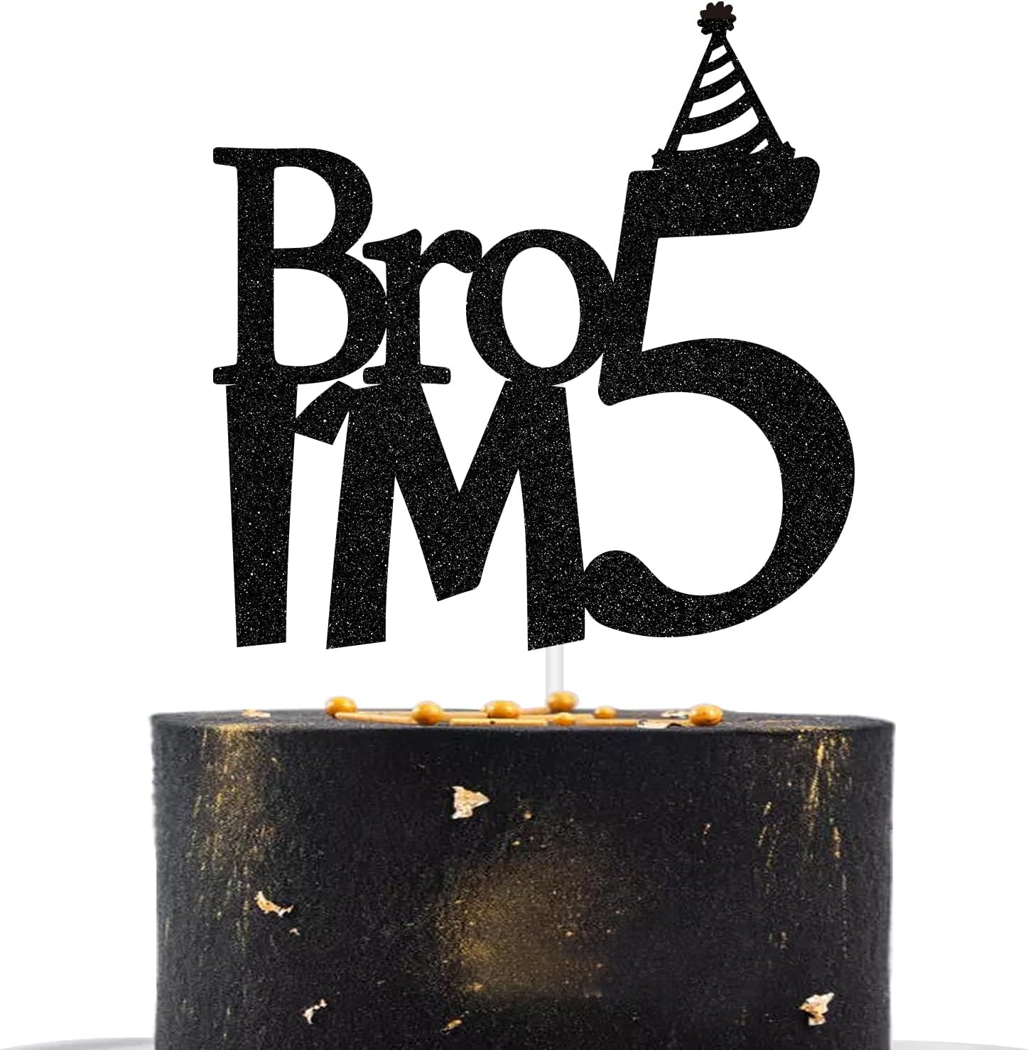 Bro I'm 5 Cake Topper, Bruh I'm 5, Officially A Handful 5, Five Years Old Cake Decor, Big Brother 5th Birthday Party Decorations Black Glitter