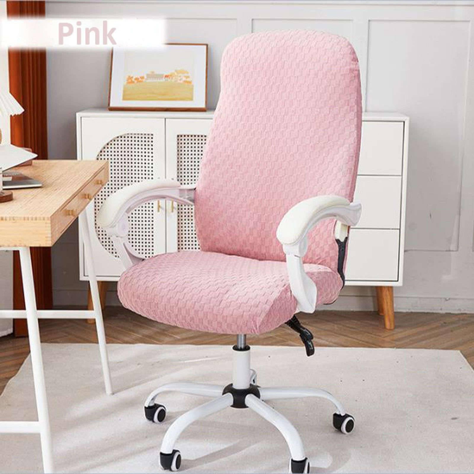 Office Chair Cover Stretch, Soft Spandex Computer Office Chair Cover Removable Universal Rotating Chair Slipcover for Office-Pink-Large