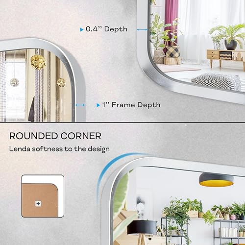 Miniatura 5 de Minuover Espejo de montaje en pared para baño, espejo rectangular de tocador rectangular con marco de metal plateado cepillado (20 x 30 pulgadas,