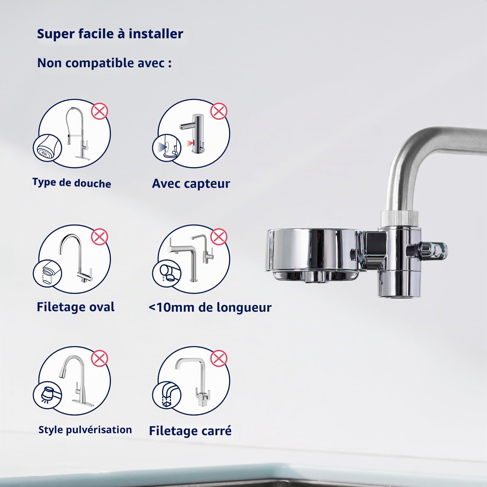 Tappwater EcoPro Compact - Le plus petit filtre à eau sur robinet disponible, filtre plus de 100 substances. Système de filtration en 5 étapes avec nanotechnologie. (chromé + 6 cartouches)