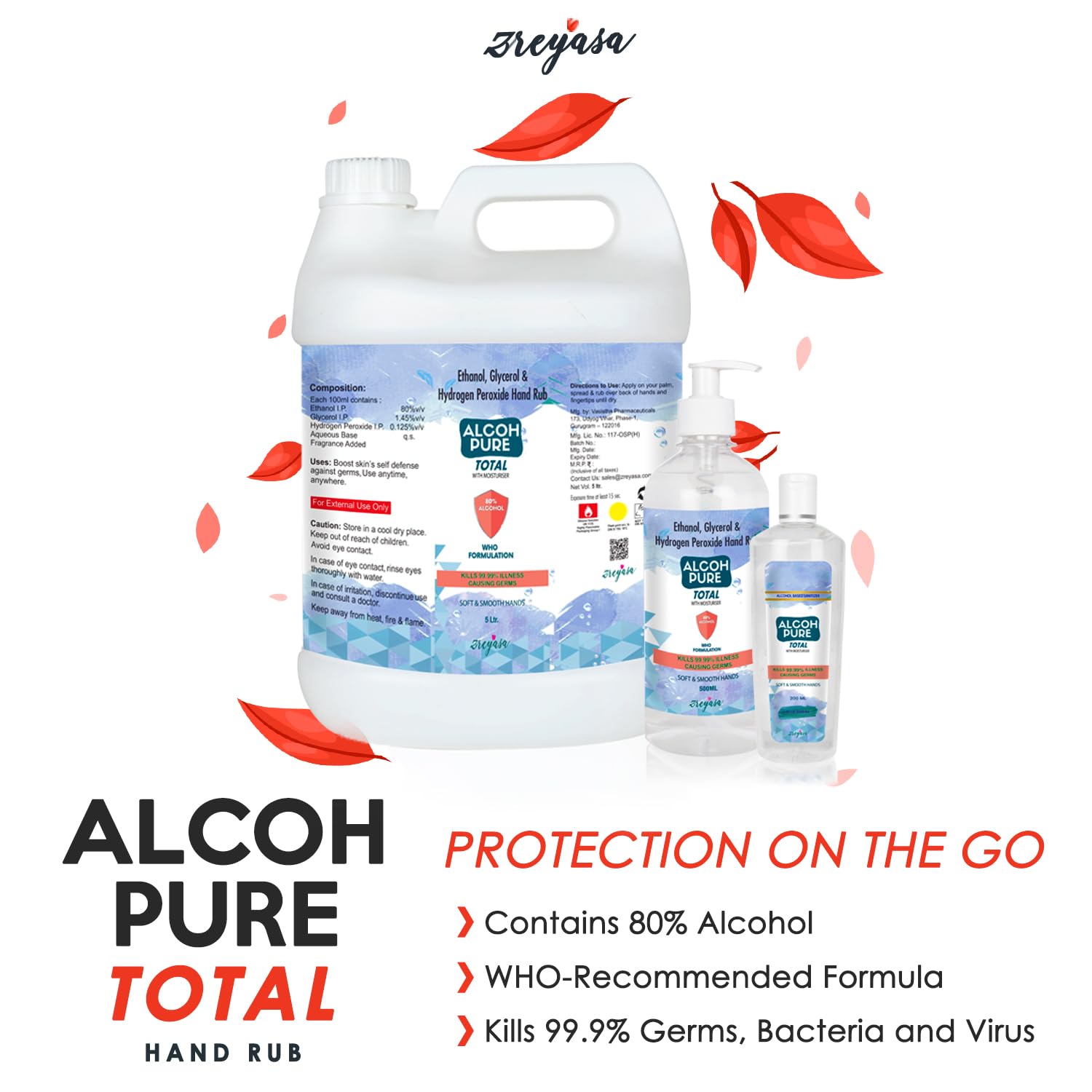 ALCOHPURE Total Hand Rub Spray, 80% Ethanol, WHO Recommended Formula, FDA Approved 200ml (Pack of 2) 1