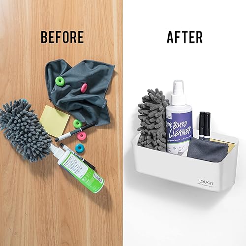 Miniatura 5 de loukin Paquete de accesorios para pizarra blanca, soporte magnético y adhesivo, paquete de 2 unidades pequeño y grande (blanco)