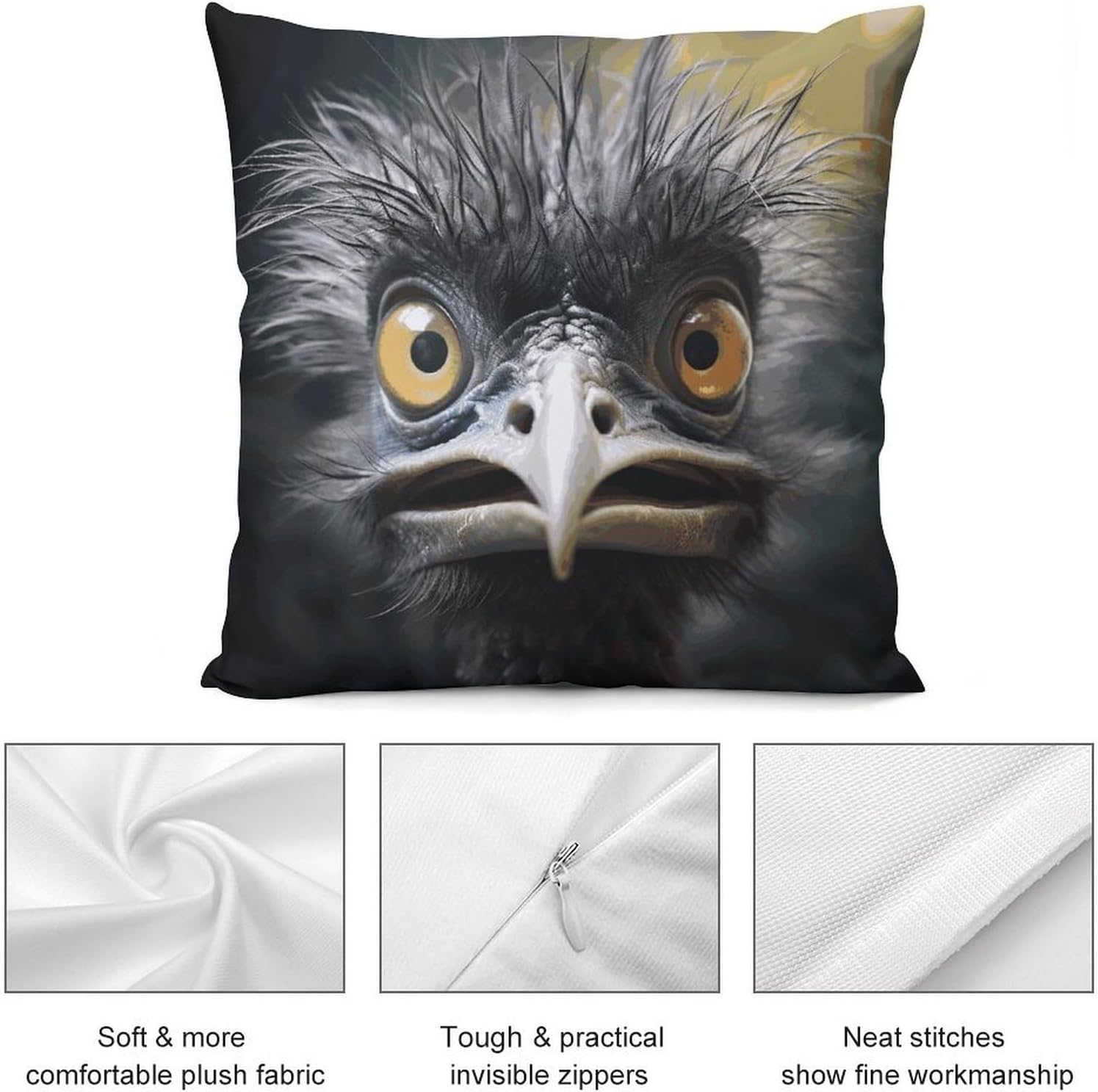 Zippered Pillow Cover, Pillow Protector, Emu Printed Pillow Cover of 4, Pillow Not Included