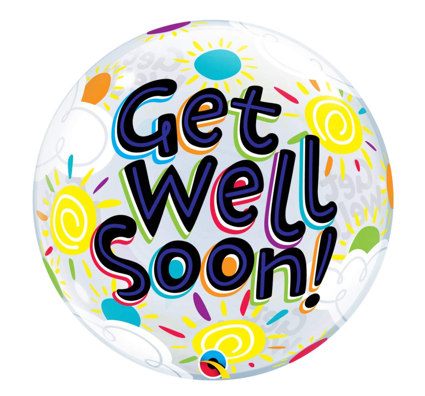 Qualatex 49337 Get Well Soon Sunny Day Single Bubble Latex Balloon, 22-Inch