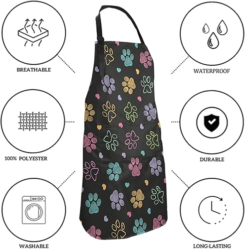 Miniatura 6 de DZGlobal Delantal de pata de perro con bata de aseo con corazón de amor, con 2 bolsillos y correas ajustables para el cuello, delantales de cocina