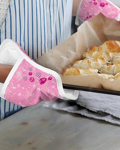 Miniatura 6 de Juego de 5 agarraderas de Navidad rosas para cocina, antideslizantes y aislantes de calor, juego de agarraderas de tela de toalla con bolsillo,