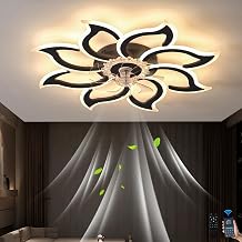 Ceiling Fans with Lights and Remote, 94cm Modern Smart Led Flower Fan Light, 6 Speeds and 3000k-6500k Dimmable Quiet Fan Light for Bedroom Living Room Dining Room Black