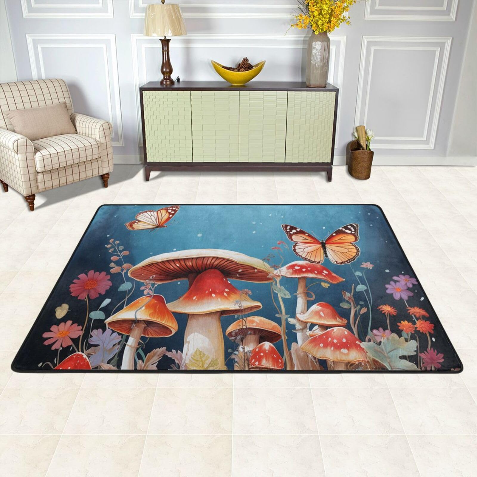 Tapis de sol absorbant motifs champignons 183x122 cm lavable