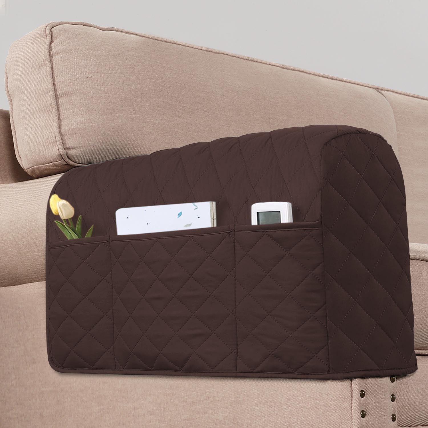H.VERSAILTEX Couch Arm Covers Water Resistant Armrest Covers for Sofa Remote Control Holder Sofa Armrest Organizer for Magazine, Tablet, Phone, iPad(