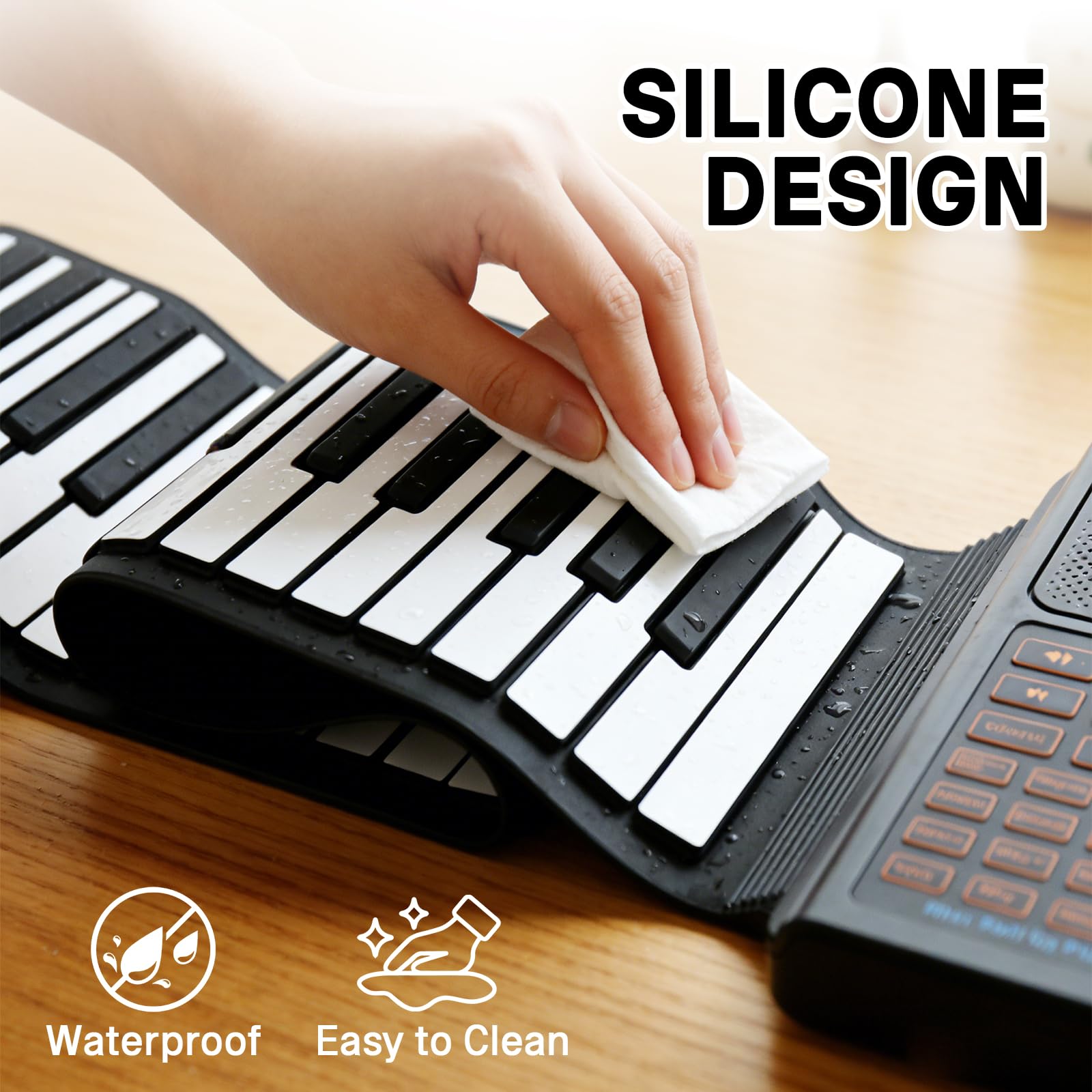 88 Tasten Roll Up Keyboard Piano, Keyboard Klavier faltbar mit 128 Rhythmen & 128 Tönen & 20 Demos, E-Piano mit MIDI-Bluetooth & Fußpedal für Erwachsene Kinder Anfänger