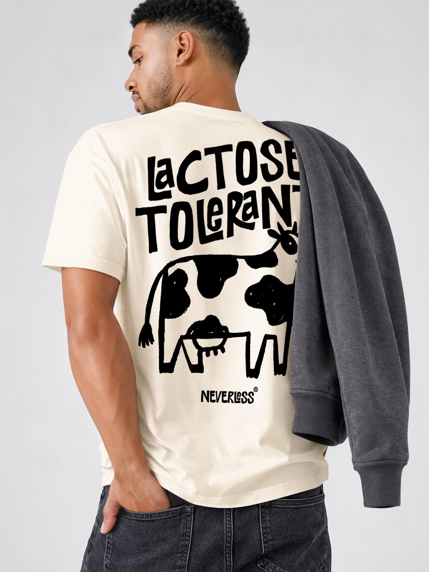 Neverless® Herren T-Shirt Backprint - Kuh Lactose - Oversized Relaxed Fit Sommer Fashion Streetstyle