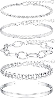 16k Chunky Gold Plated Bracelets for Women Non Tarnish, Womens Gold Plated Bracelets Stack Layered Chunky Chain Bracelets Waterproof Link Cuff Herringbone Bracelet Mothers' Day Jewelry Gifts