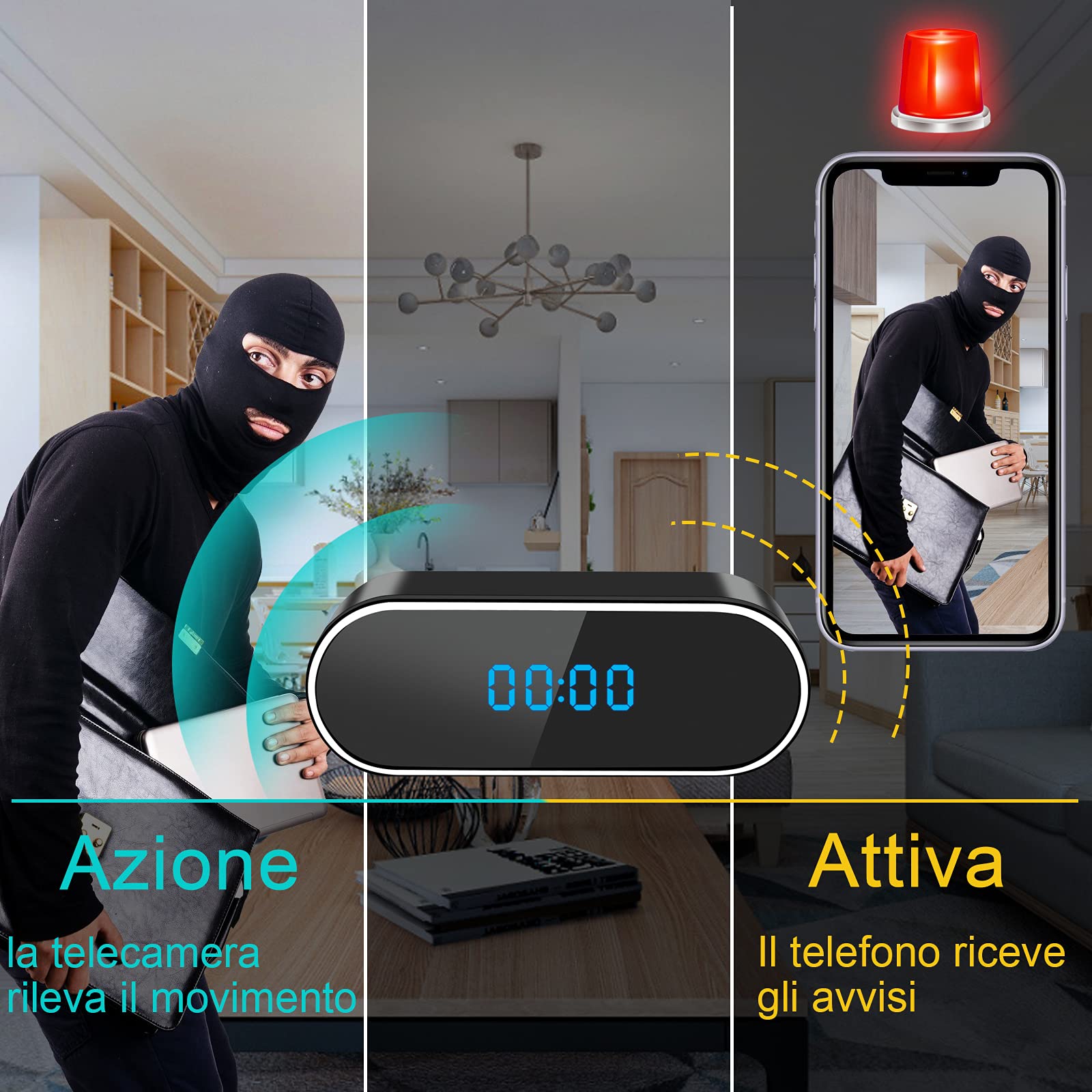 UYIKOO Telecamera Nascosta WiFi, 2,4G/5G Telecamera Spia Orologio 120°, Senza Fili Spy Cam Microcamera Spia 1080P HD con Visione Notturna Rilevamento del Movimento Tuya APP