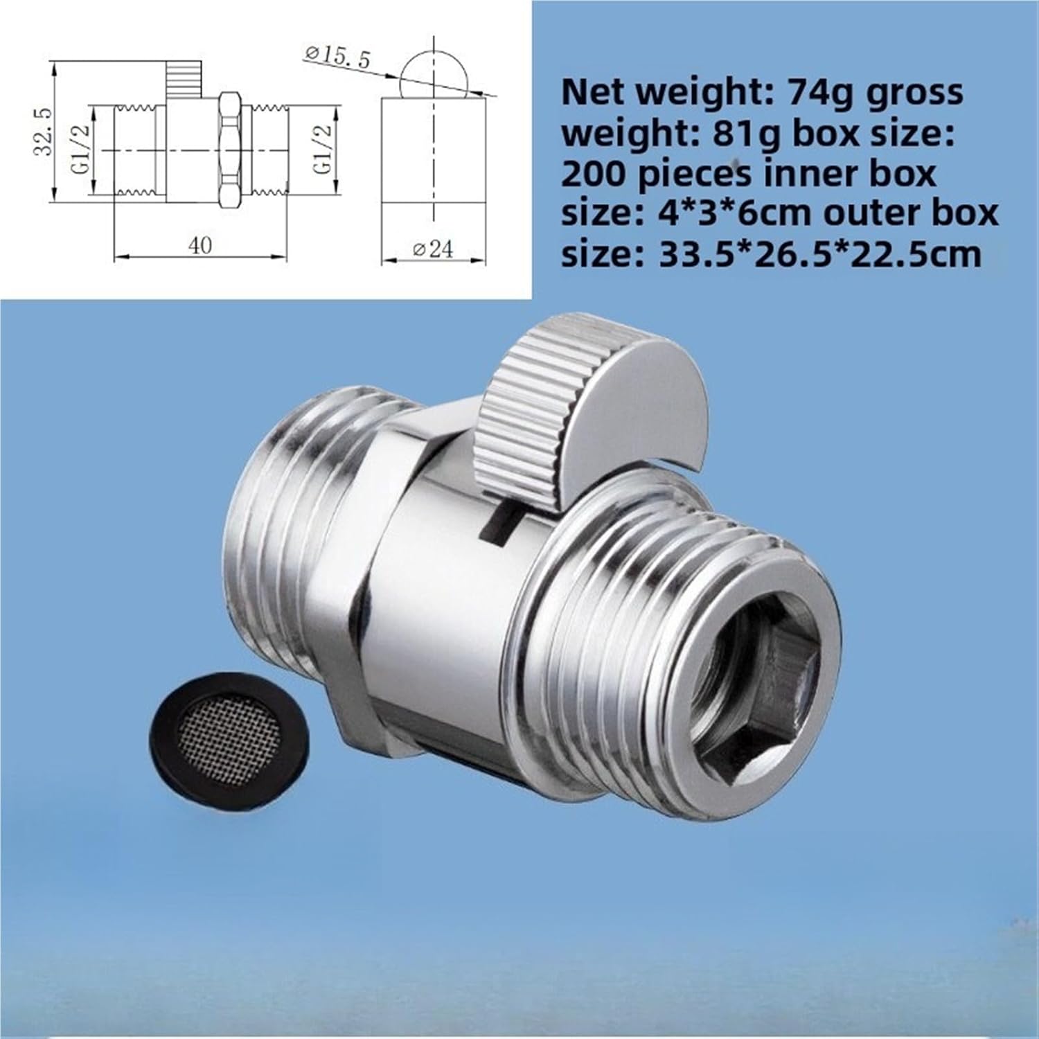 Bathroom Shower Brass Junction Water Flow Control Valve Straight Through Shut-off Angle Bath Tap Accessory(A)