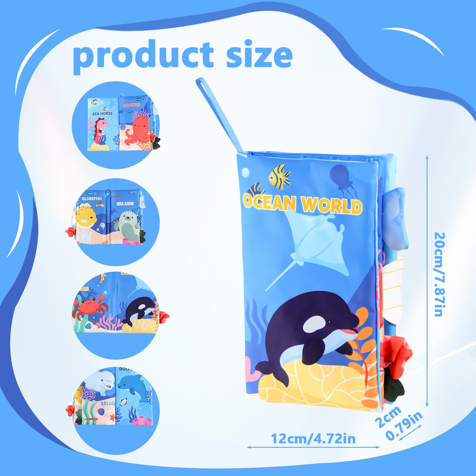 JAONLD Baby Book Cloth Toys Ocean Tails Sensory Book Soft Fabric Crinkle Pram Early Development Interactive Newborn Gifts for 0 3 6 12 Months Boys Girls - Image 2