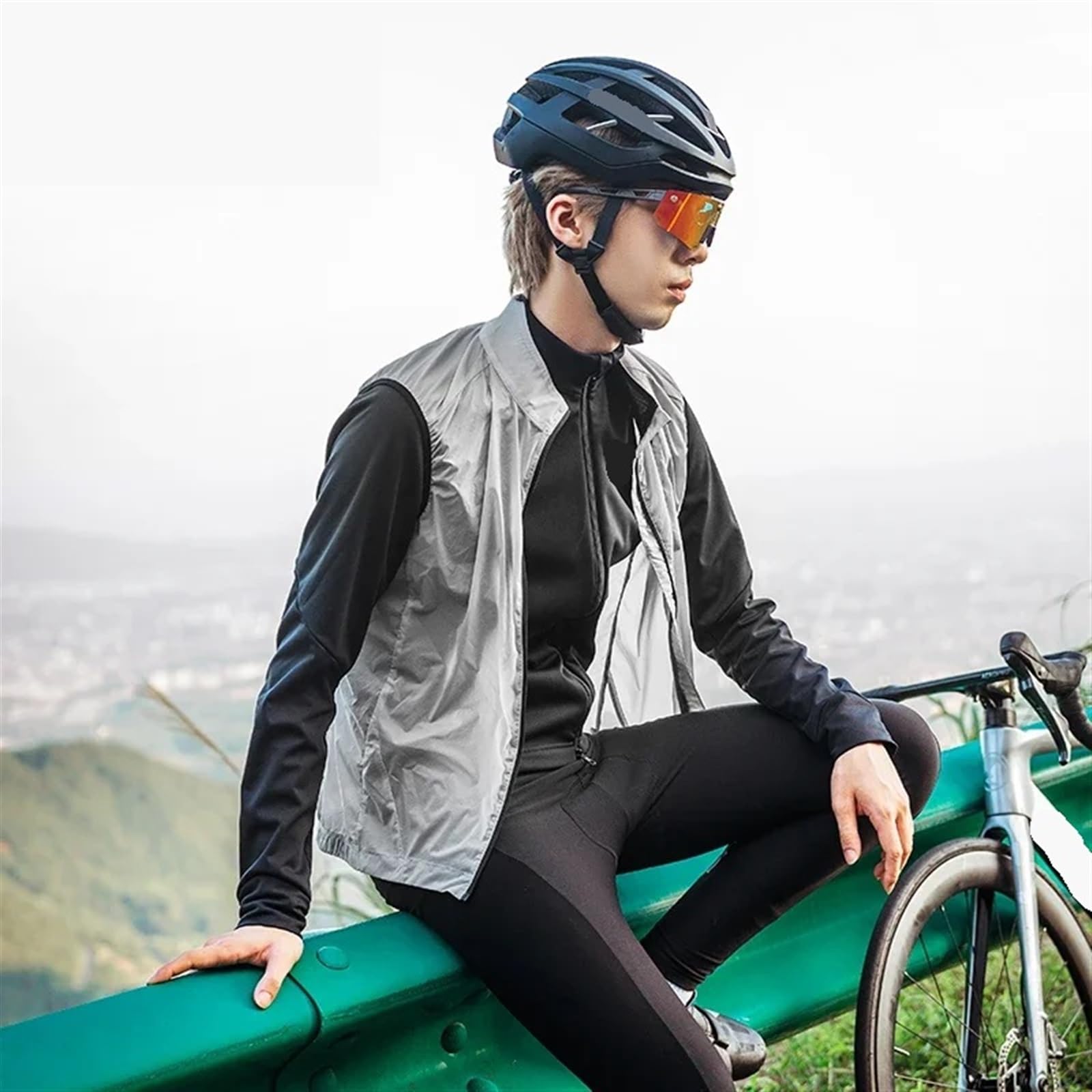 Chaleco Ciclismo Chaleco de ciclismo Chaqueta bicicleta impermeable y transpirable seguridad reflectante deportivo ligero for correr al aire libre