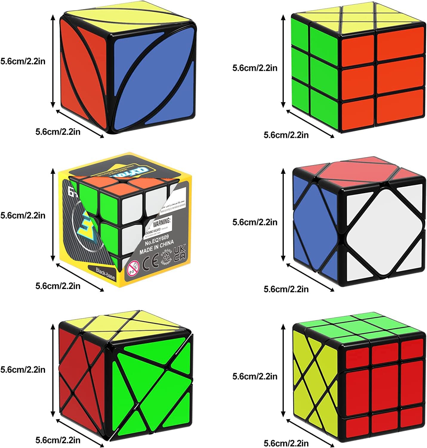 Roxenda Speed Cubes, [6 Pack] Speed Cube Set - Skew Axis Windmill Fisher Ivy 3x3x3 Speed Cube Smooth Magic Cubes Puzzles Collection