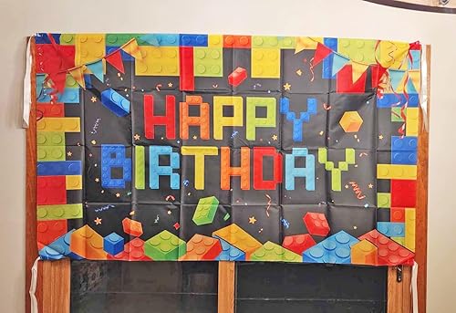 Miniatura 5 de CHXSM Bloques de construcción coloridos de 6 x 3.6 pies, pancarta de feliz cumpleaños, suministros de fiesta, decoración de ladrillo para fotografía
