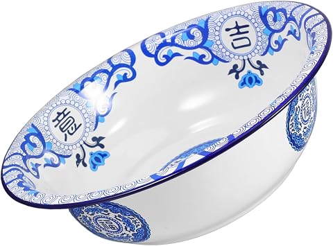Vintage Enamel Basin Bowl for Dough and Laundry, Large Blue