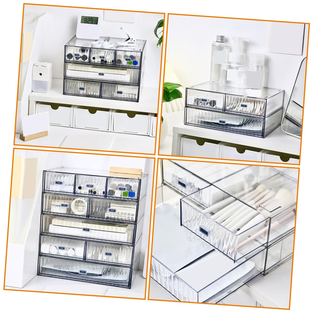 3pezzi Oggetti in Plastica Resistente Organizer Scrivania Multipli Per Cosmetici e Cancelleria Scatola Portaoggetti Per Organizzazione e Stoccaggio