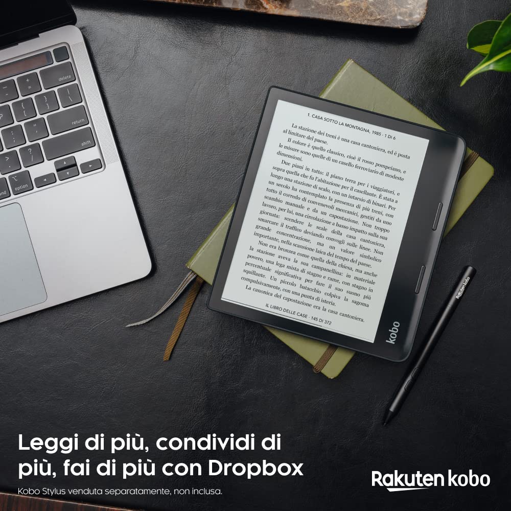 Kobo Sage | eReader | Touchscreen antiriflesso 8" HD | Impermeabile | Luminosità e temperatura colore regolabili | Riduzione luce blu | Bluetooth | WiFi | 32 GB | Tecnologia Carta E Ink