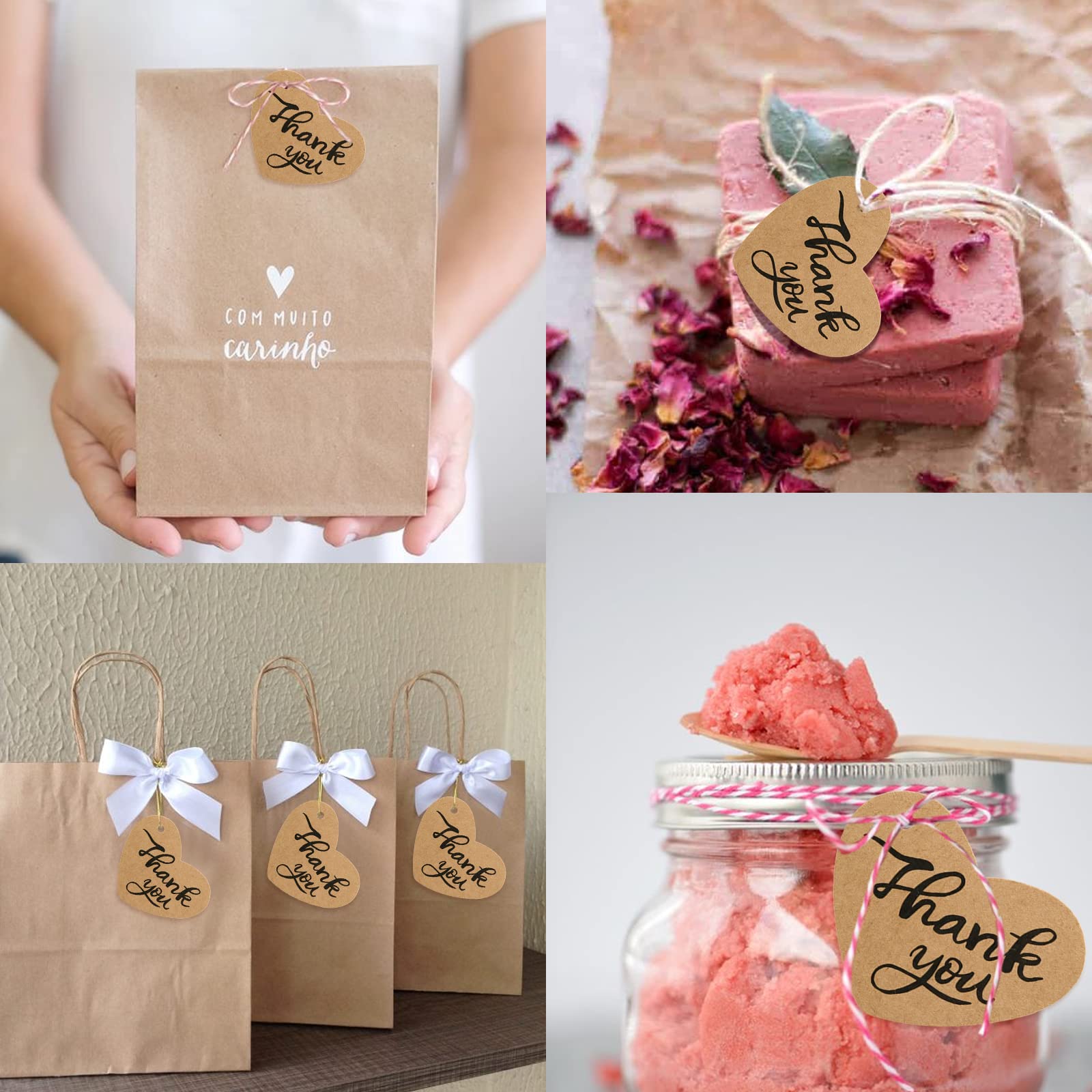 Lot 100 Étiquettes Cadeaux Cœur Fête Des Mères Avec Ficelle - 5,1 Cm - Idéal Emballage Anniversaire Mariage Merci Maman
