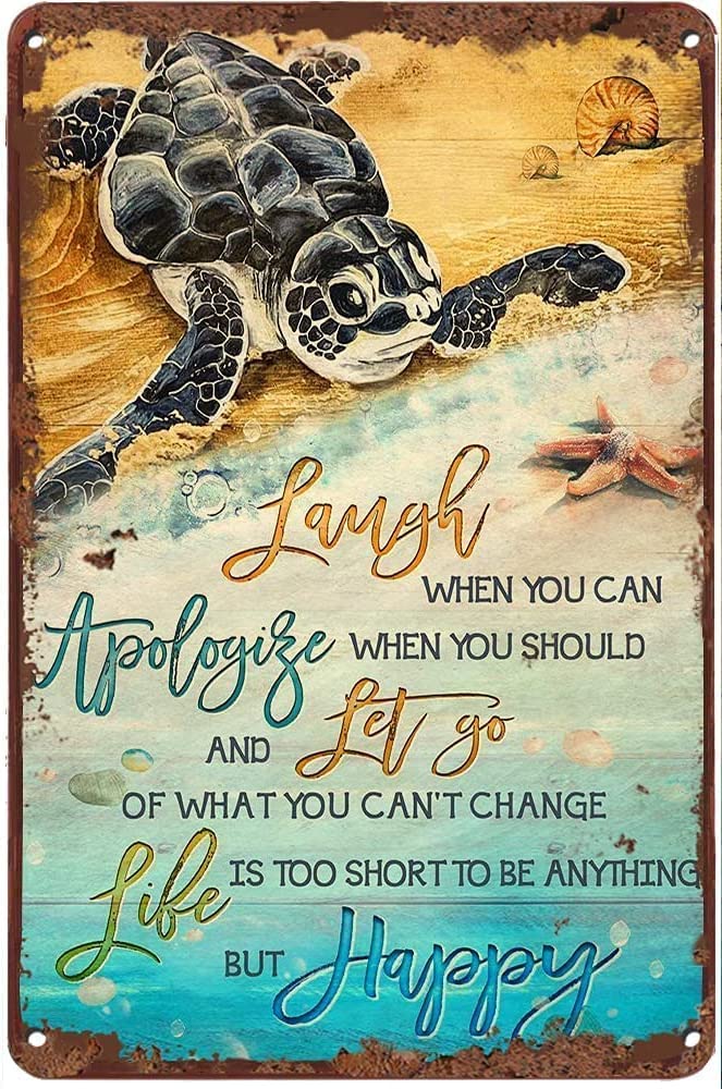 Creative Metal Tin Sign Life is Short Sea Turtle Funny Tin Sign Summer Wall Decor Tin Sign Wall Poster Decor Funny Retro Bar Coffee Pub Gift Wall Decor Sign 8x12 Inch