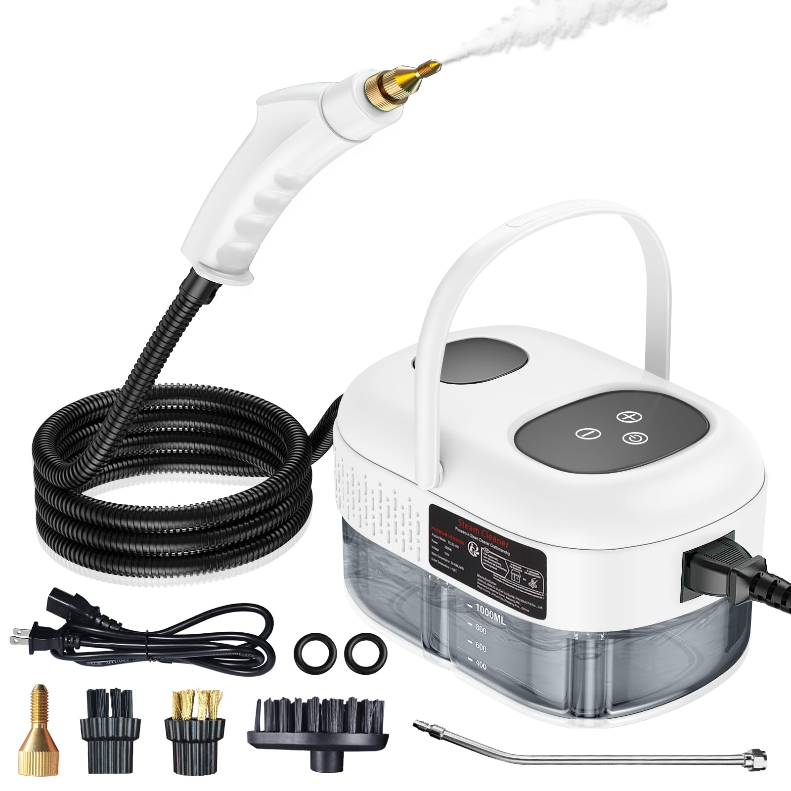 2500W Handheld Steam Cleaner, High Pressure Steamer for Cleaning, Portable Steam Cleaning Machine for Home Use With 3 Brushes, Electric Steam Cleaner for Car, Kitchen, Furniture, Grout, Tile (White)