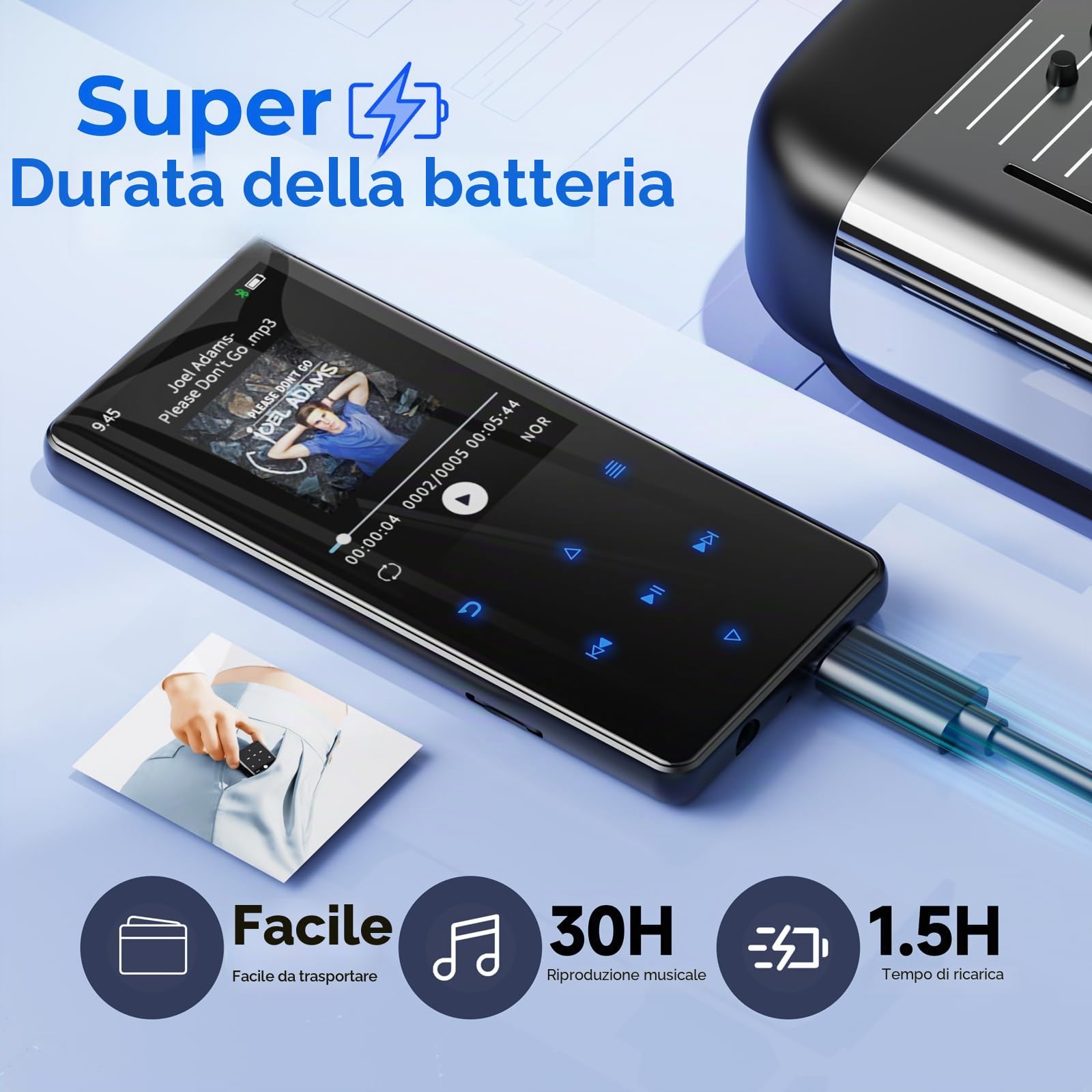 64 GB Lettore MP3 Bluetooth 5.3,Schermo 2,4 pollici altoparlante integrato | Lettore MP3 bambini con radio FM, registratore, e-book e auricolari inclusi,Scheda di memoria espandibile fino a 128 GB