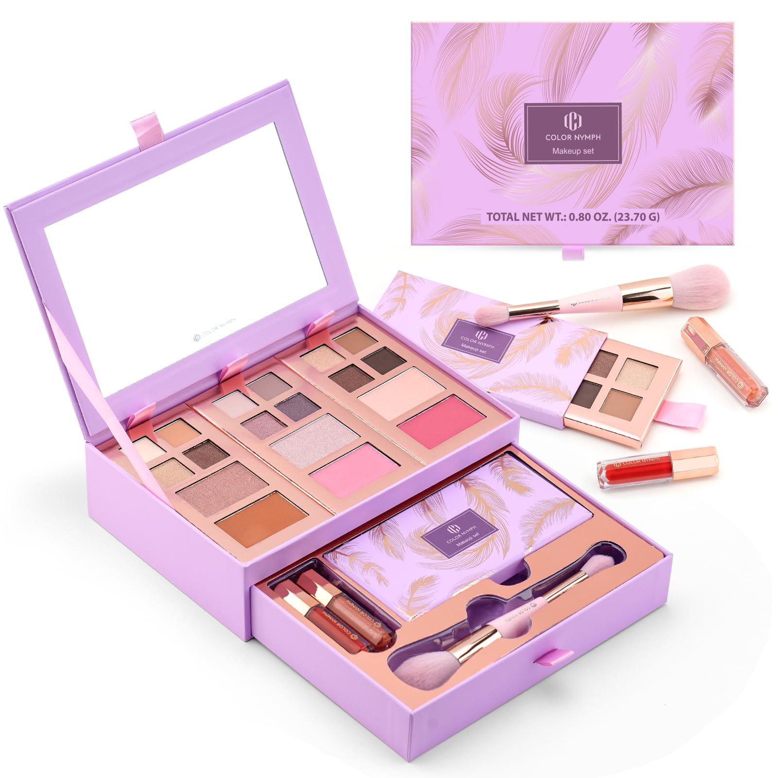 Color Nymph Kit completo de maquillaje, colores de moda 2025, libre de crueldad, perfecto para uso diario, festival, fiesta y aspecto profesional, con almacenamiento de joyas desmontable, regalo ideal