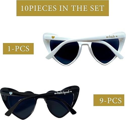 Miniatura 2 de PartyGifts&Beyond - Gafas de sol en forma de corazón para despedida de soltera, paquete de 10 lentes de sol para novia, regalo de escuadrón de novia