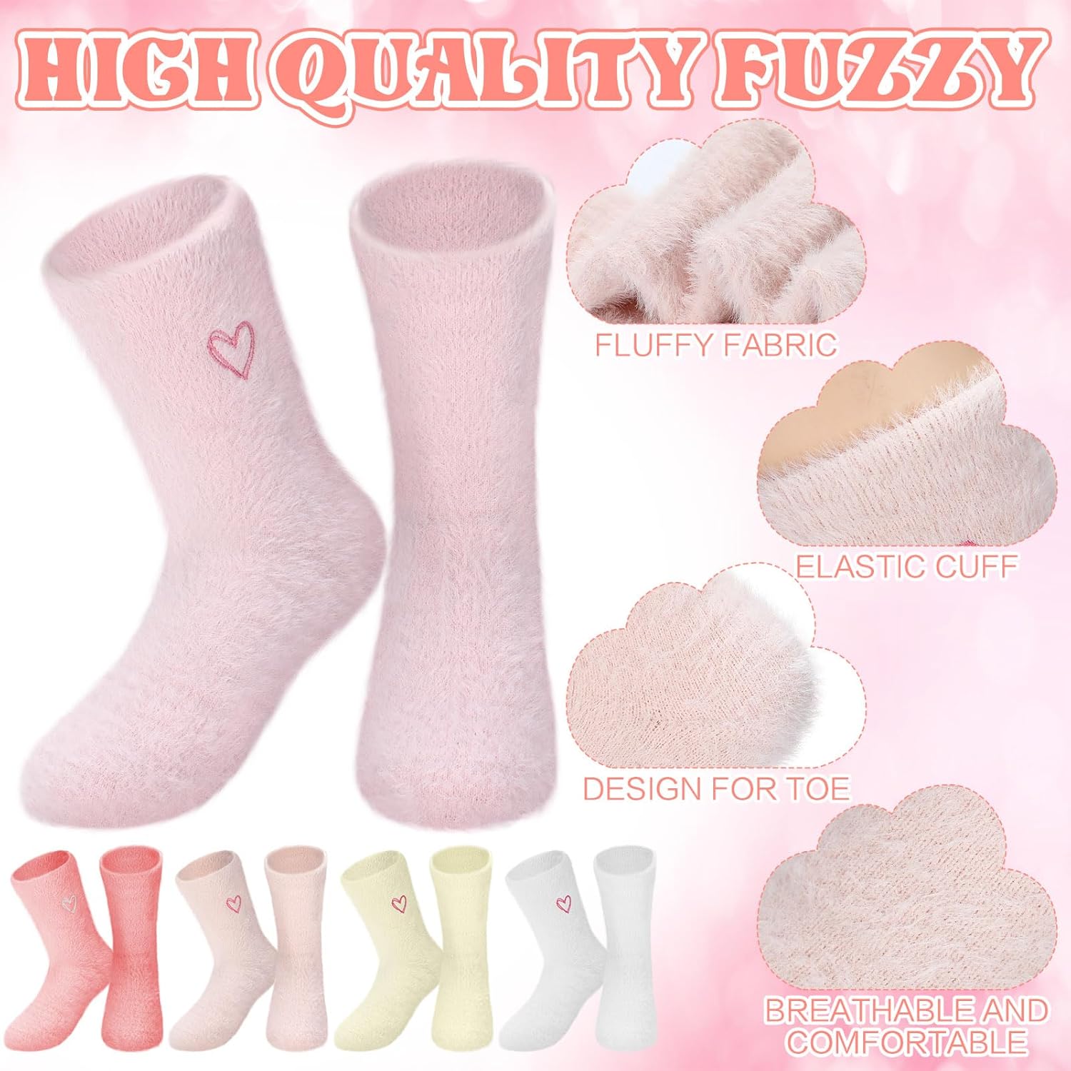Foaincore 10 Pairs Women's Valentines Heart Fuzzy Socks - Soft Slipper Fluffy Mid-calf Warm Socks Valentines Galentines Gifts - Image 5