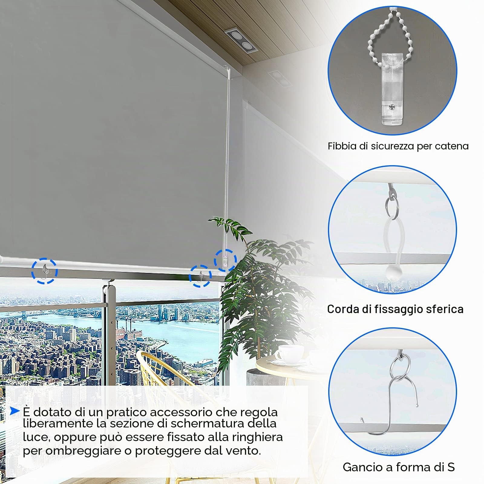 HENGMEI 180x140cm Tenda da Sole a Rullo Protezione dal Sole per Balcone e terrazza, Esterno Tende Verticali, Grigio
