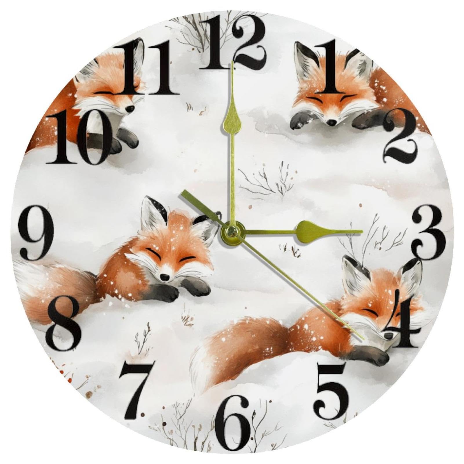 Horloge silencieuse sans tic-tac Happy Foxes pour une concentration absolue au bureau