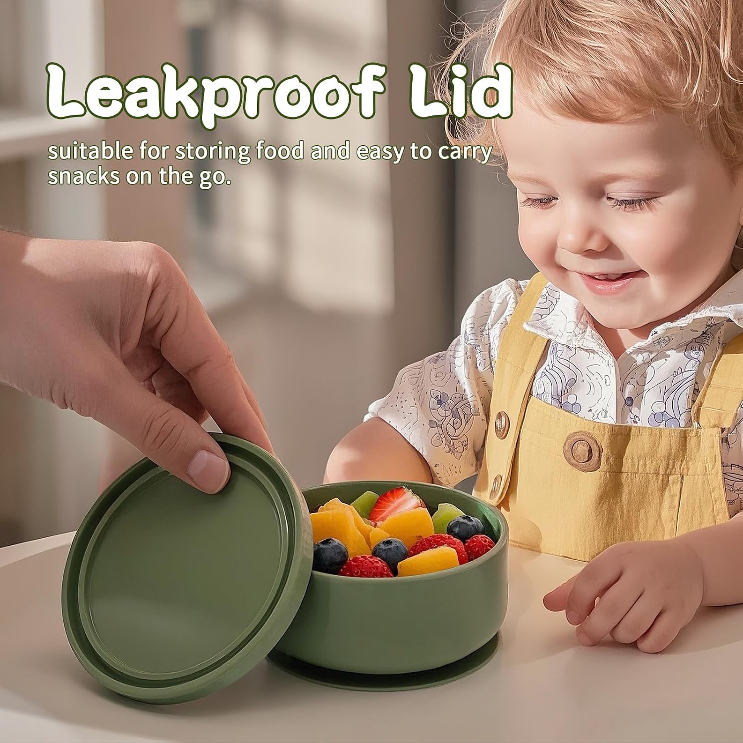 2-Pack Baby Bowls with Suction - Silicone Bowl with Lid, Non-Slip Suction Bowls for Baby, Feeding Bowl for Baby Led Weaning - Dishwasher Safe, Toddler Bowls for High Chair & Travel (Green+Dark Blue)