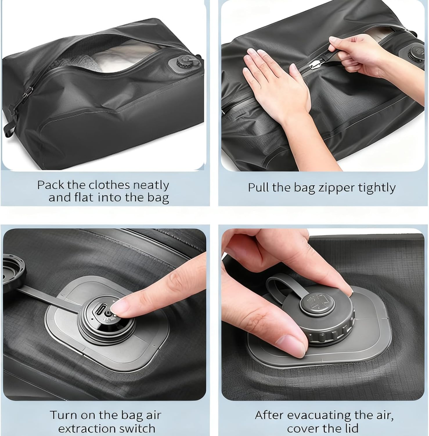 Vacuum Bags for Travel Organiser Packing Bag for Carry-On Luggage Backpack Suitcase Reusable Vacuum Seal Save Space Compression Bag with Built-in Pump & USB-C Charging waterproof Storage Bags(Khaki)