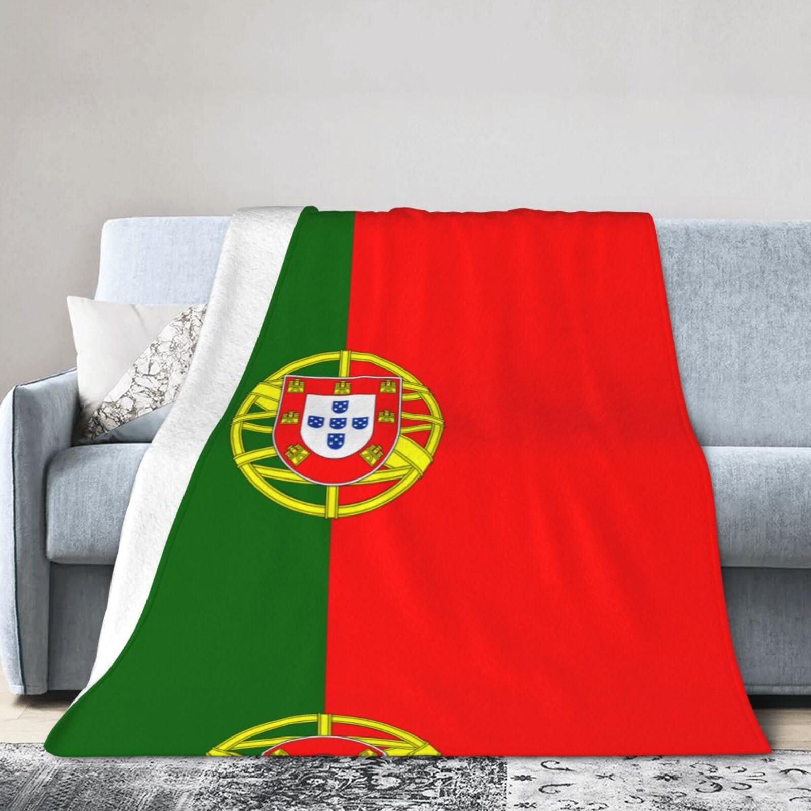 Portuguese Flag 80"x60" Fleece Blanket, Full Size, Super Soft, Suitable for Bed, Sofa, Camping, All Seasons