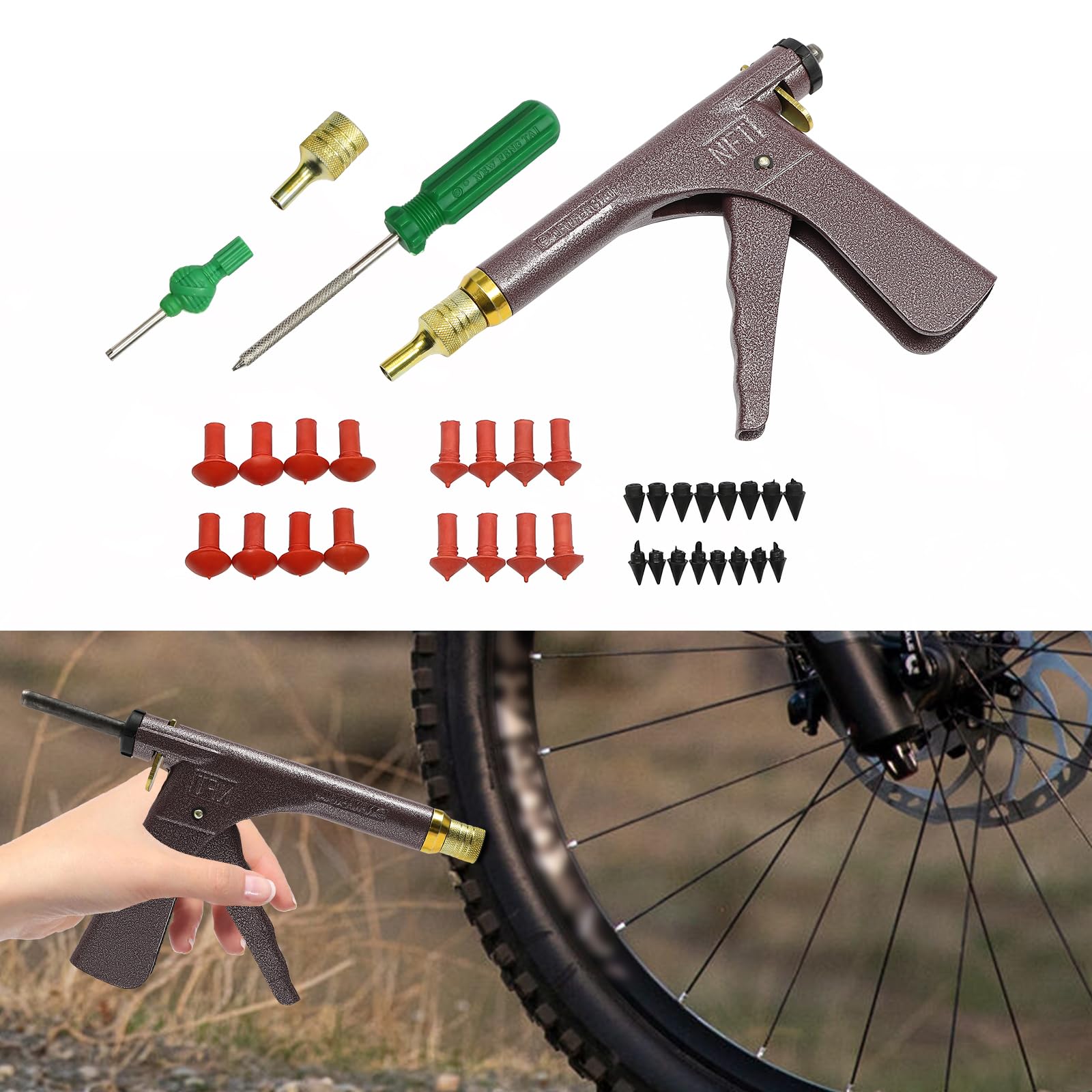 Pistolet do naprawy opon, próżniowy zestaw naprawczy z 16 zatyczkami grzybowymi, narzędzie do naprawy opon samochodowych