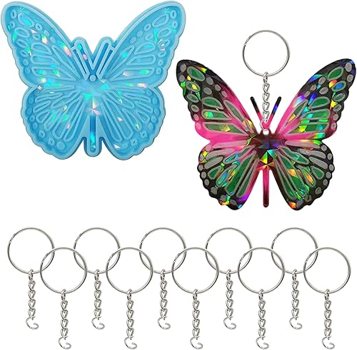 Molde holográfico para llavero de mariposa, molde de resina epoxi con 10 llaveros, molde de silicona para manualidades, suministros de fabricación
