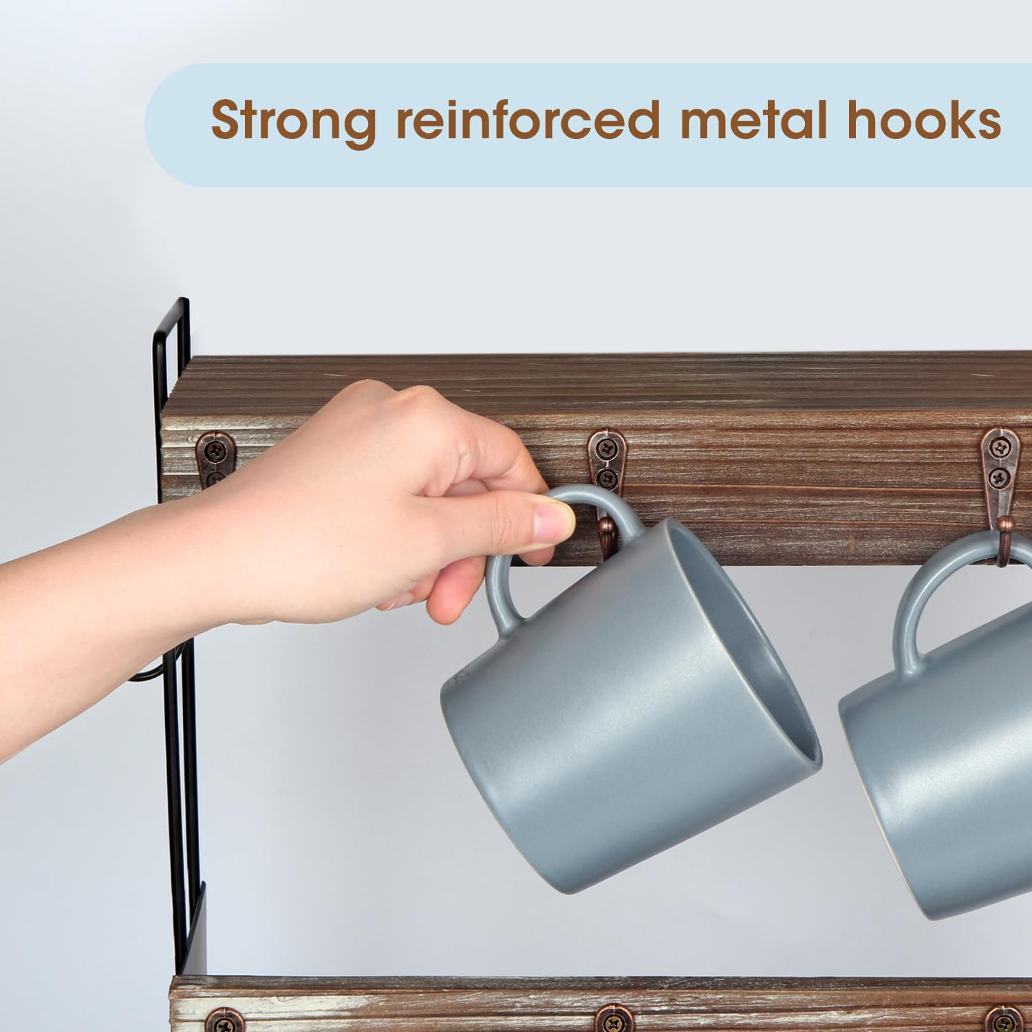 J JACKCUBE DESIGN Rustic Wooden Coffee Mug Holder – Multi-Tier Coffee Cup Holder and Mug Rack with Storage Space – Perfect for Kitchen and Countertop Organization - MK651A