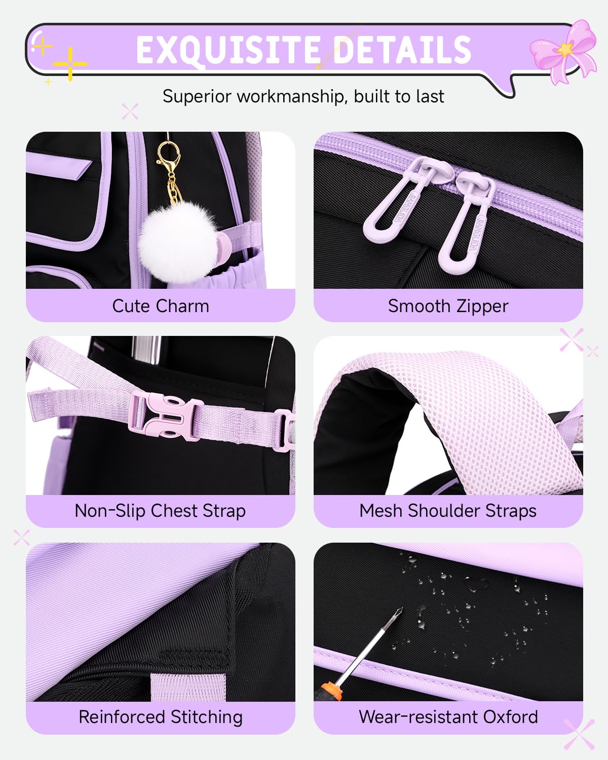 Amythe Schulrucksack Mädchen mit Rollen, Abnehmbar Schulranzen Trolley