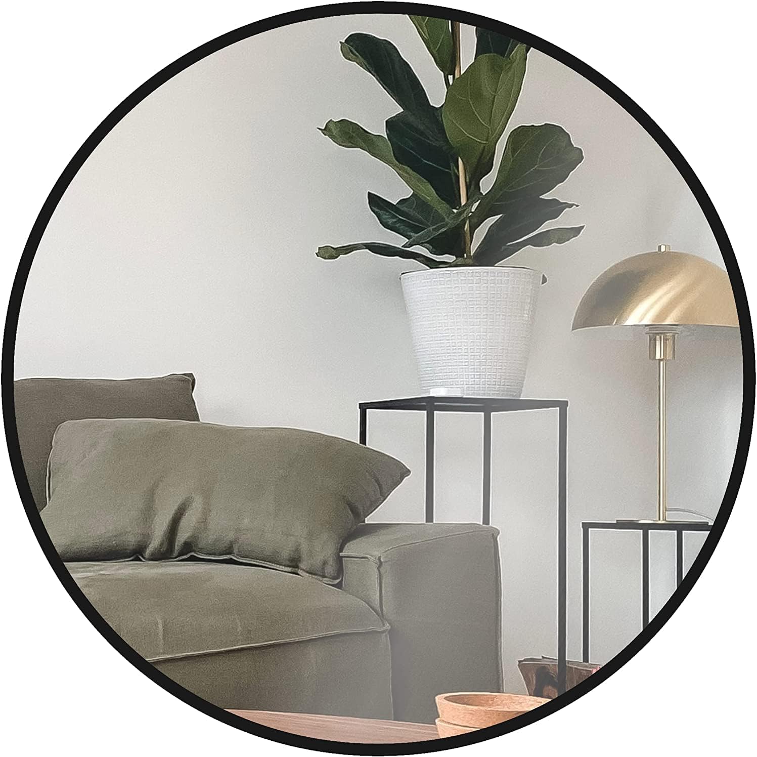 24 Inch Black Metal Framed Round Bathrrom Mirror for Wall