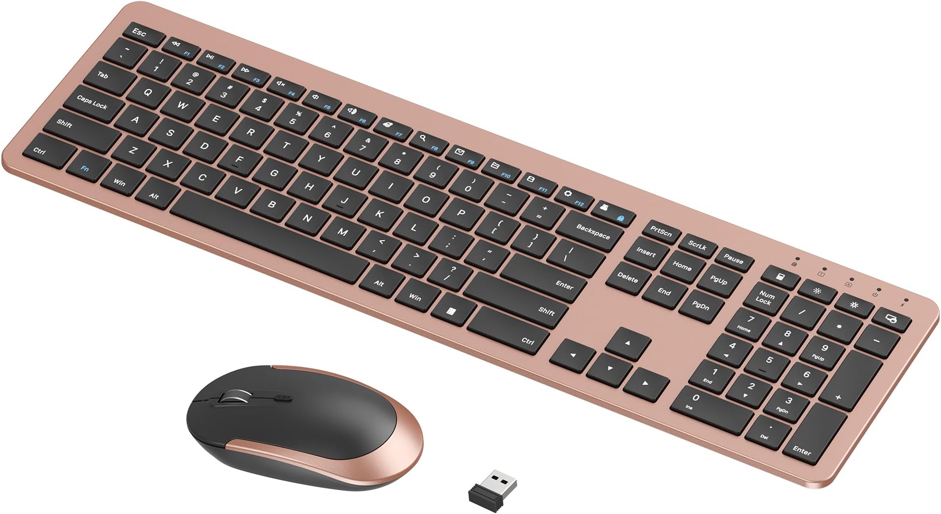 seenda Wireless Keyboard and Mouse Combo, Rechargeable Quiet Keyboard Mouse, Sleek and Ultra Thin Design, Full-Size with Number Pad for Windows, Laptop, PC, Notebook, Desktop- Rose Gold & Black